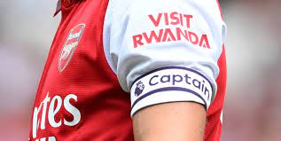 Visit Rwanda is branded on Arsenal Football club