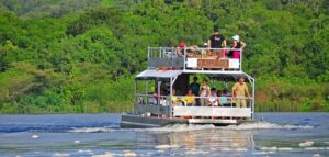 Boat cruise on the bottom side of murchison falls on Lake Albert.